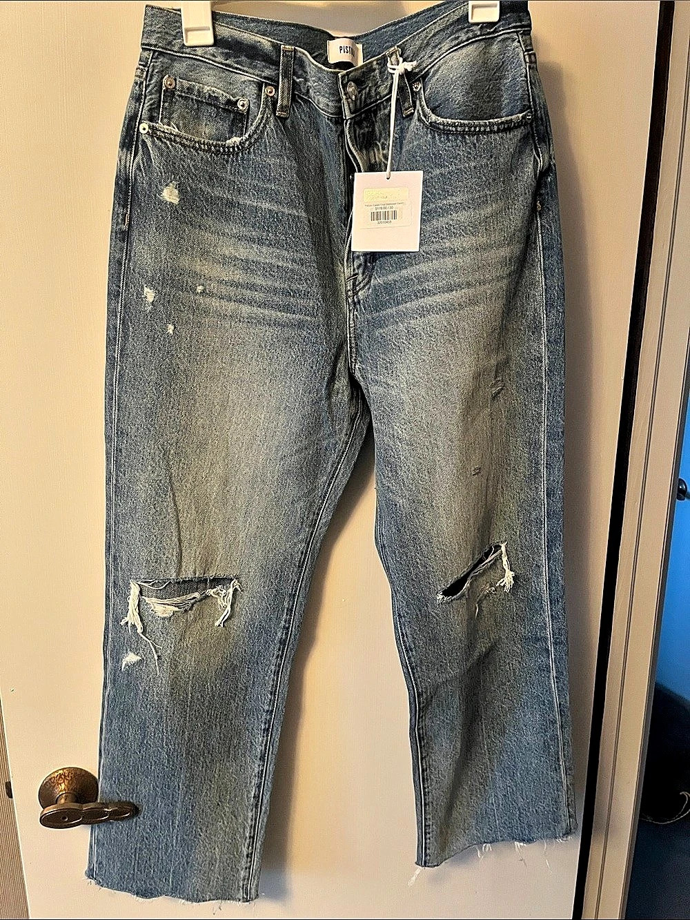 Pistola Cassie Crop Bushwick Distressed Straight Leg Blue Waist 30
